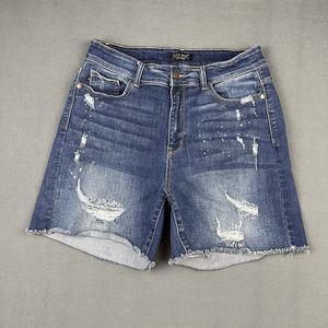 Judy Blue Jean Shorts Women 1XL Blue Distressed Bleach Splatter Everyday Stretch